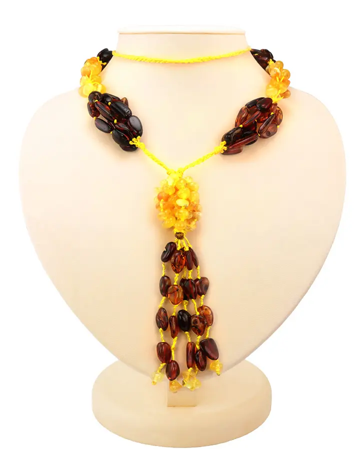 картинка Нарядное колье «Кукуруза» из натурального балтийского янтаря вишнёвого и медового цветов в онлайн магазине