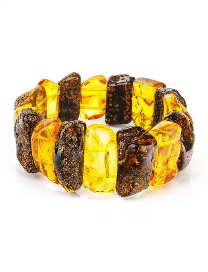 картинка Стильный двухцветный браслет «Помпеи» из натурального балтийского янтаря в онлайн магазине
