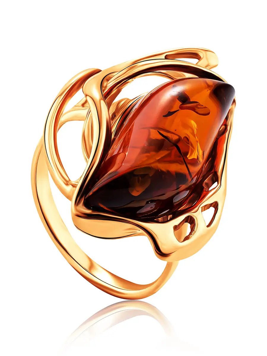 картинка Необычное кольцо «Иллюзия» из натурального янтаря в золочённом серебре в онлайн магазине