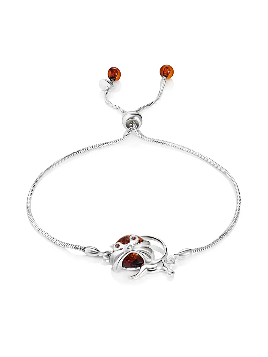 картинка Лёгкий браслет «Чешир», украшенный натуральным коньячным янтарём в онлайн магазине