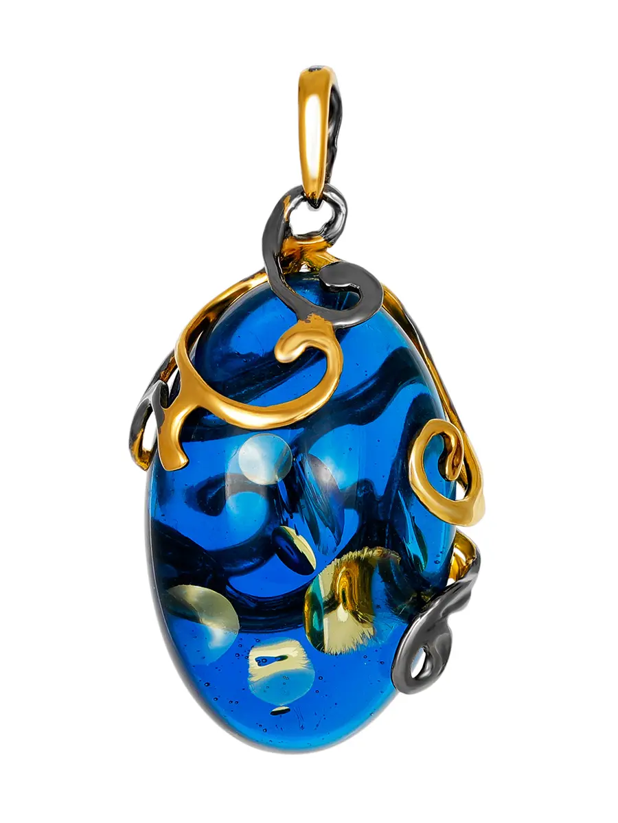 картинка Изящный позолоченный кулон «Версаль» с синим янтарём в онлайн магазине
