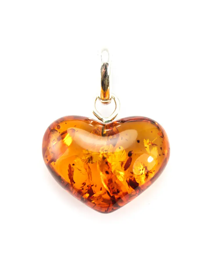 картинка Кулон из натурального янтаря с серебром «Сердце коньячное» в онлайн магазине