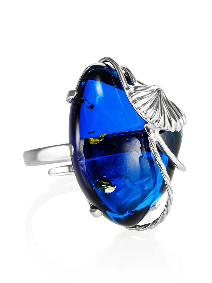 картинка Яркое кольцо «Версаль» из ультрамаринового янтаря с искрами в онлайн магазине