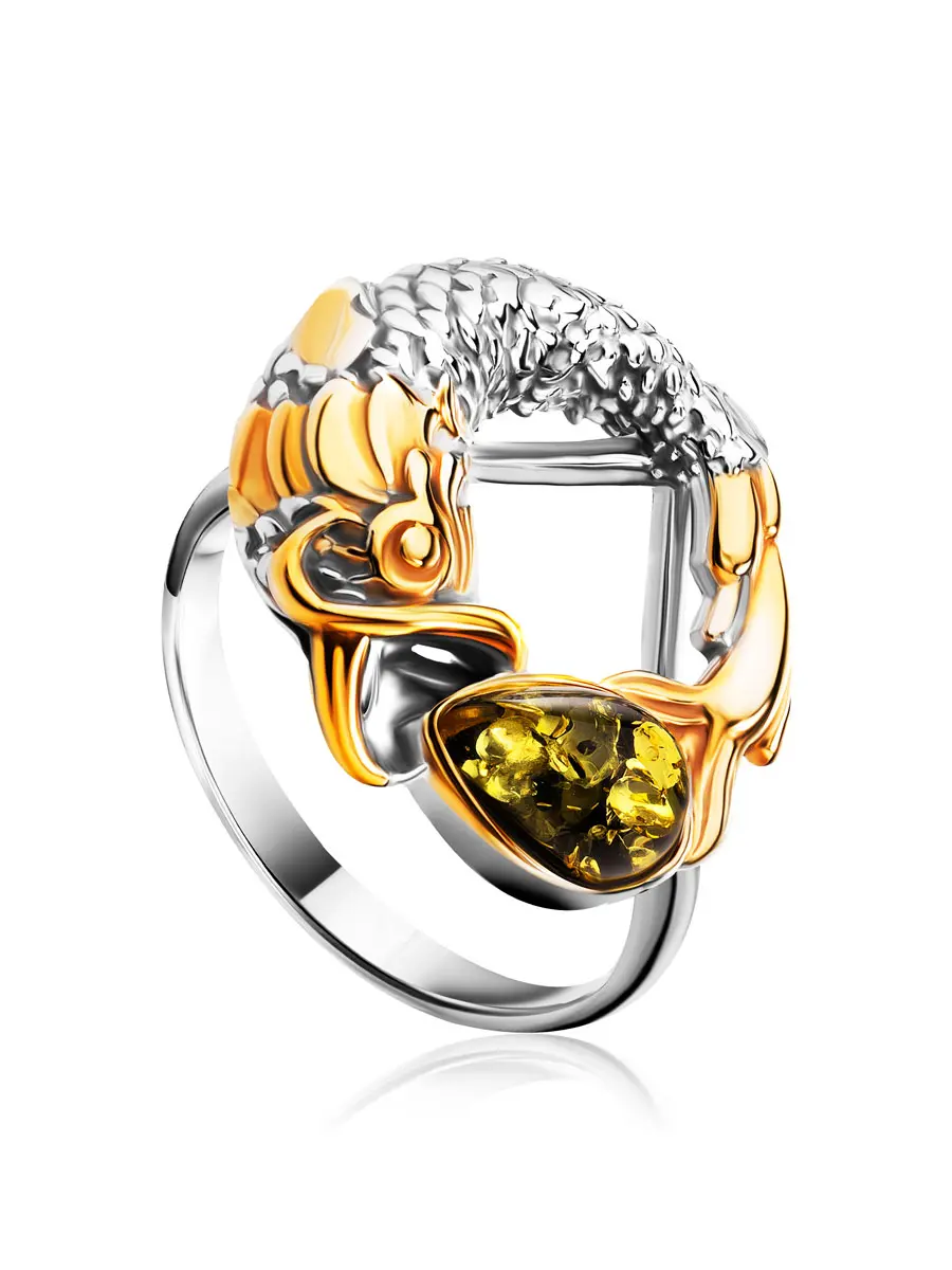 картинка Чудесное оригинальное кольцо с янтарём «Рыбка Кои» в онлайн магазине