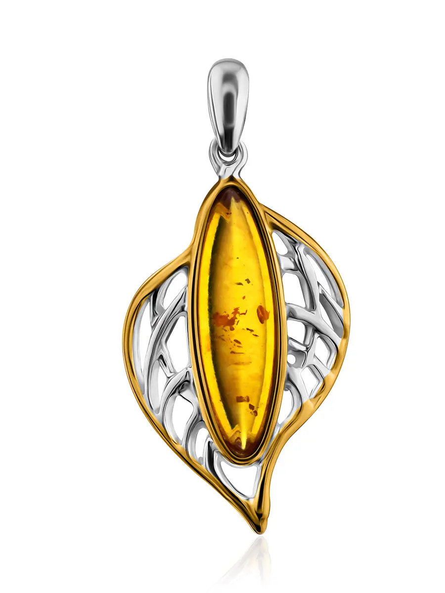 картинка Изящный кулон из натурального янтаря «Листочек» в онлайн магазине