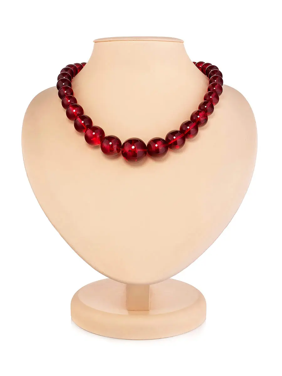 картинка Роскошное ожерелье из натурального балтийского янтаря «Шар ярко-красный прозрачный» в онлайн магазине