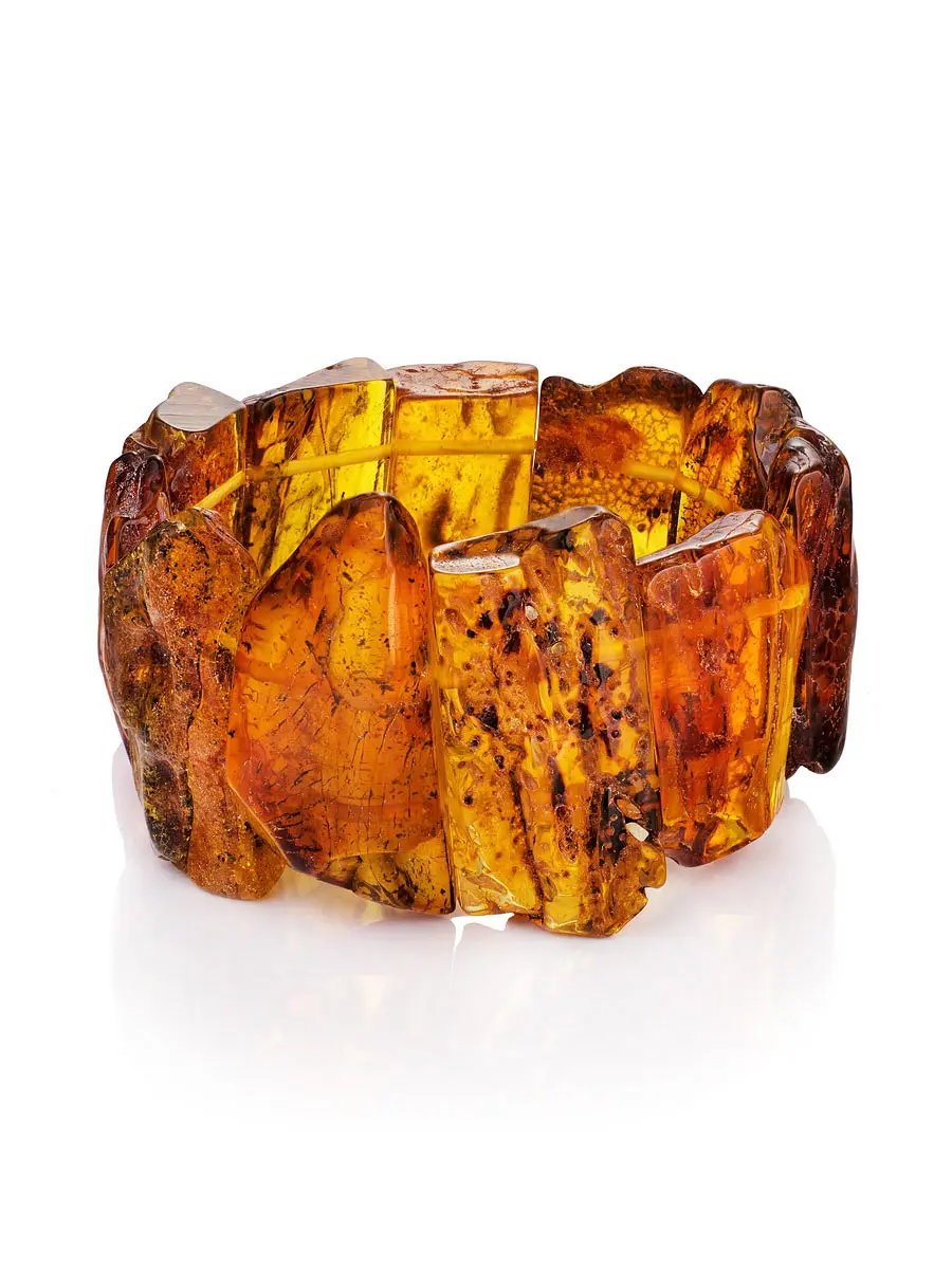 картинка Золотисто-коньячный браслет из натурального янтаря с природной коркой «Помпеи» в онлайн магазине