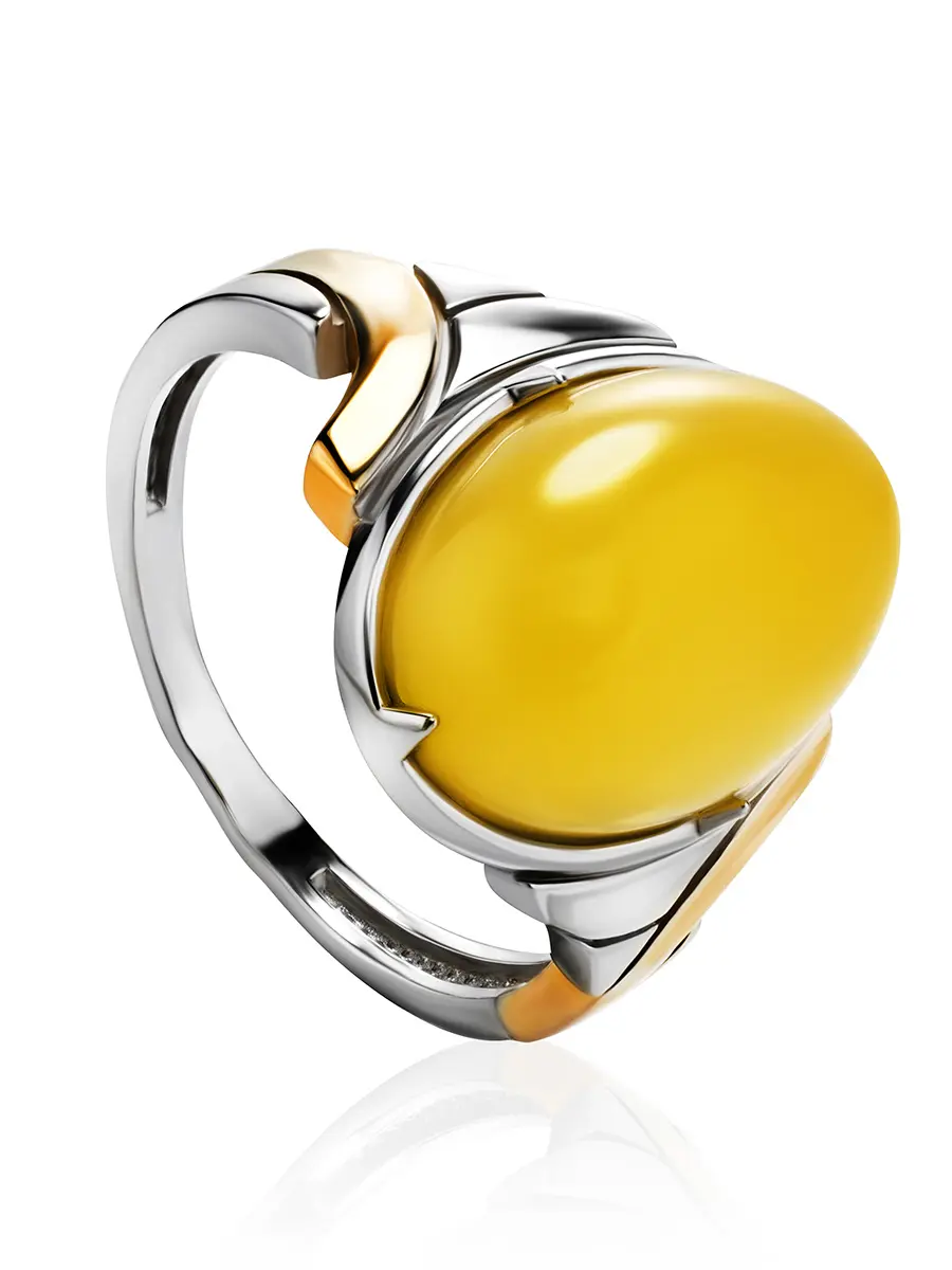 картинка Яркое кольцо «Люмьер» из серебра с позолотой и медового янтаря в онлайн магазине