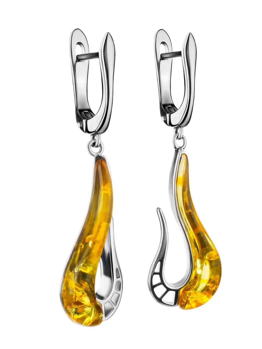 картинка Необычные серьги из серебра и натурального лимонного янтаря «Санрайз» в онлайн магазине