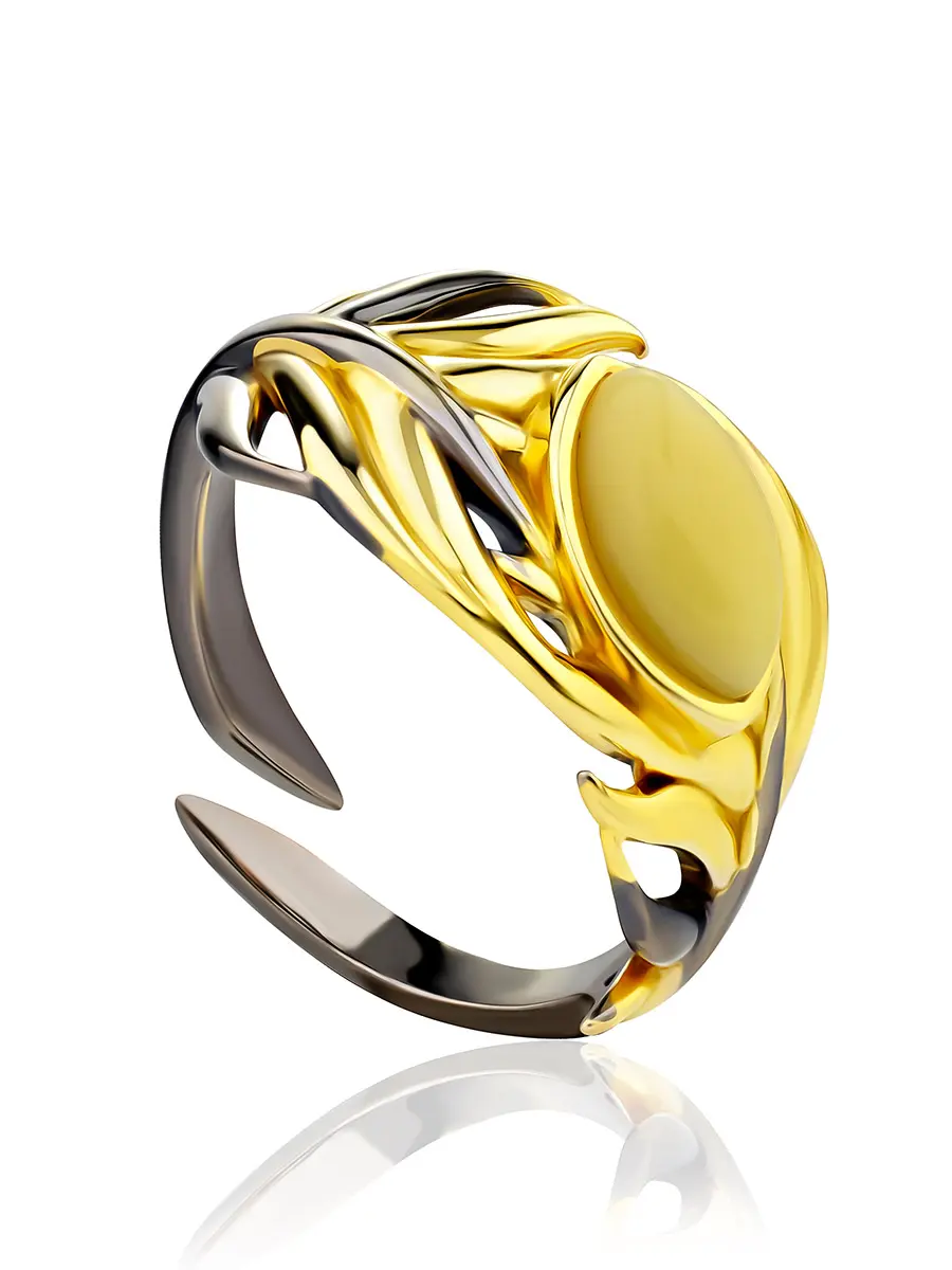 картинка Кольцо «Пёрышко», украшенное янтарём медового цвета в онлайн магазине