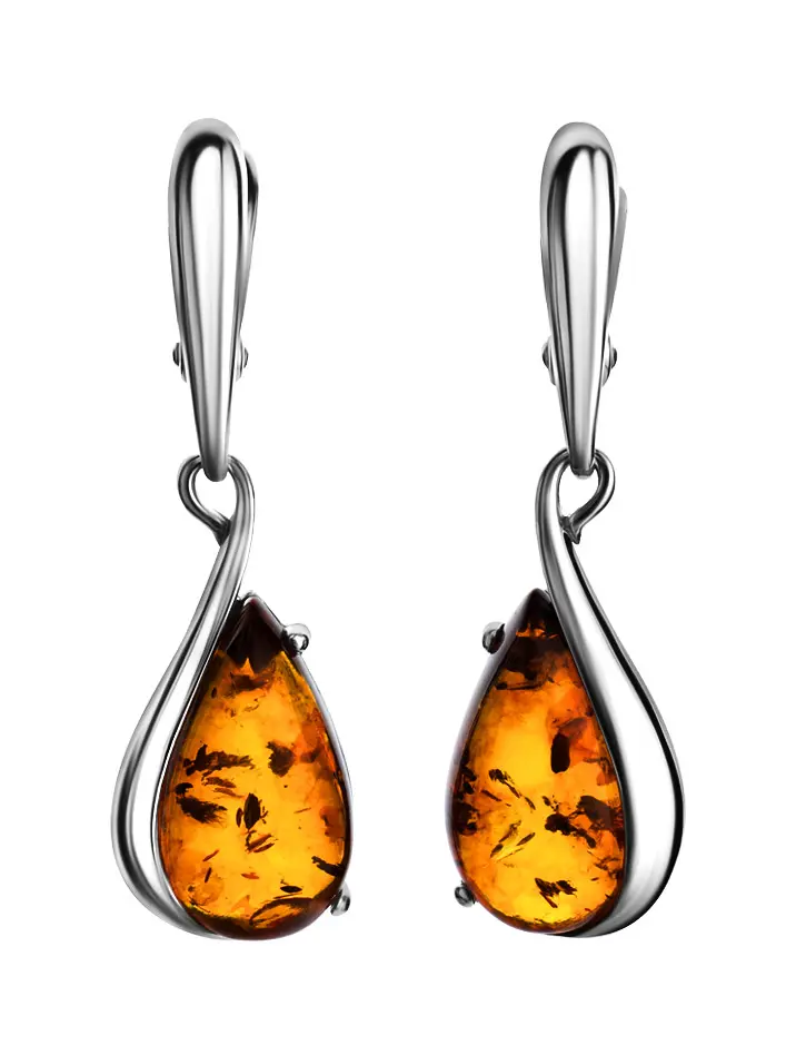 картинка Серебряные серьги в форме капли, украшенные коньячным янтарём «Джоконда» в онлайн магазине