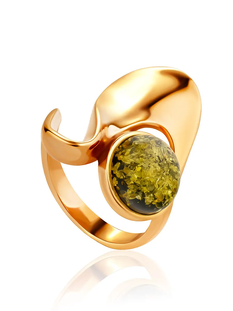 картинка Позолоченное кольцо «Маверикс» с янтарём зелёного цвета в онлайн магазине