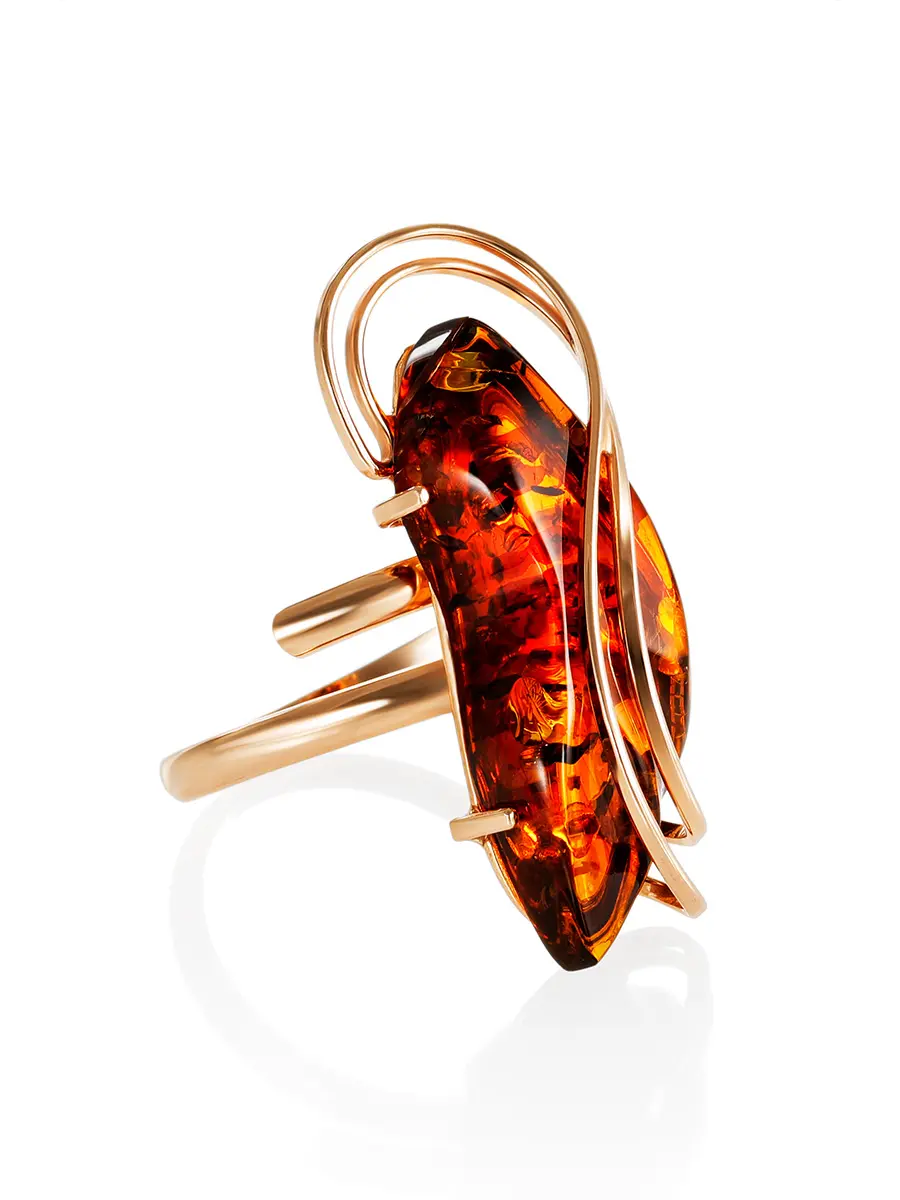 картинка Роскошное кольцо из натурального янтаря и золочённого серебра «Риальто» в онлайн магазине