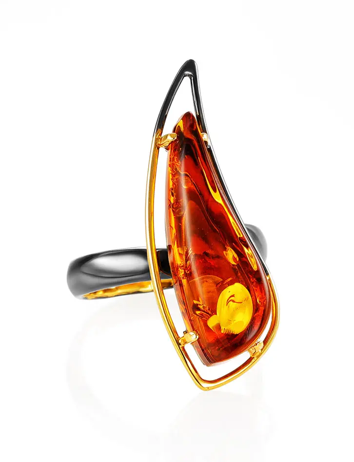 картинка Стильное кольцо из с коньячным янтарём «Палладио» в онлайн магазине