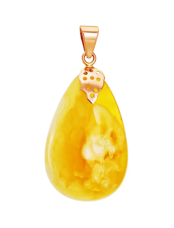 картинка Изящный кулон в форме капли из натурального пейзажного янтаря и золота в онлайн магазине
