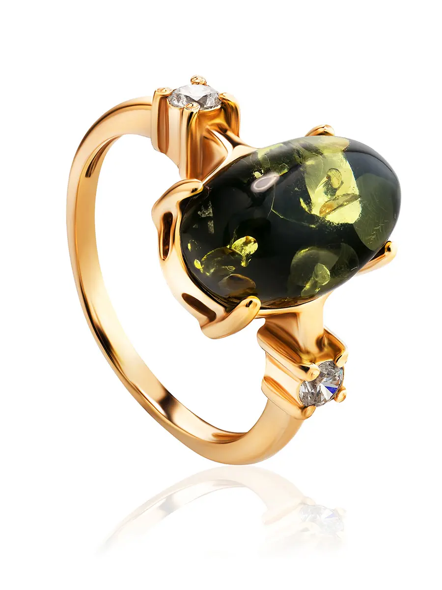 картинка Классическое кольцо «Ностальгия» из серебра с позолотой и янтаря в онлайн магазине