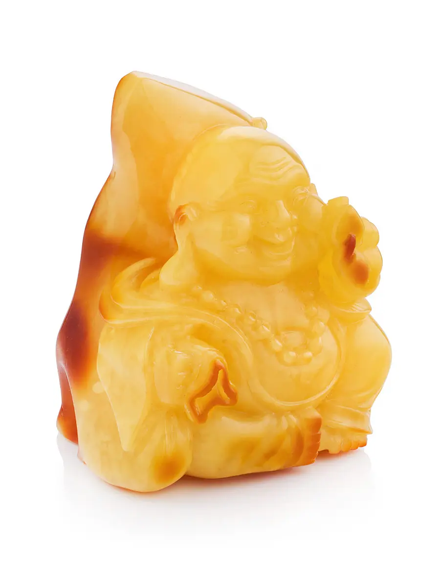 картинка Резная статуэтка из натурального цельного янтаря «Смеющийся Будда (Хотэй)» в онлайн магазине