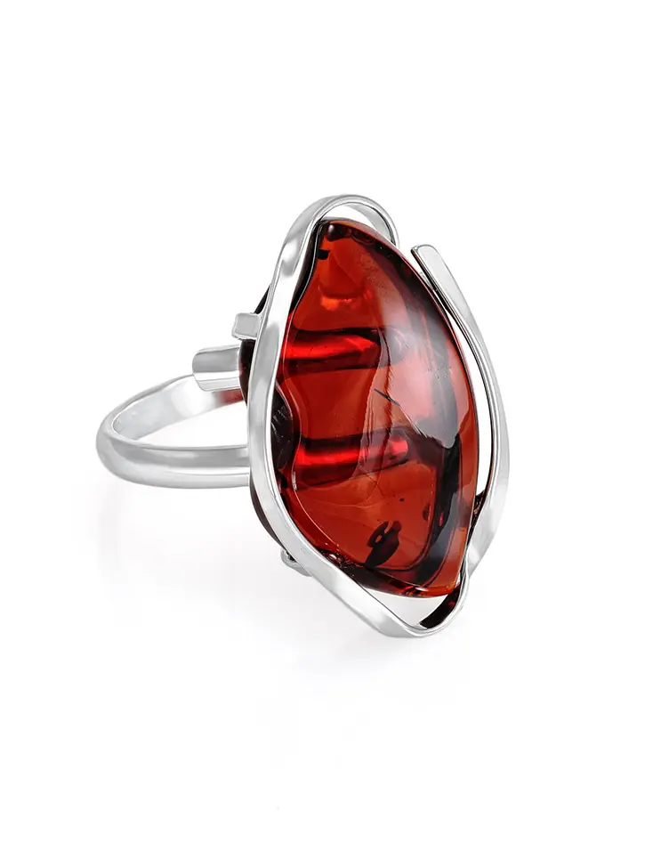 картинка Изящное кольцо с натуральным вишневым янтарем «Лагуна» в онлайн магазине