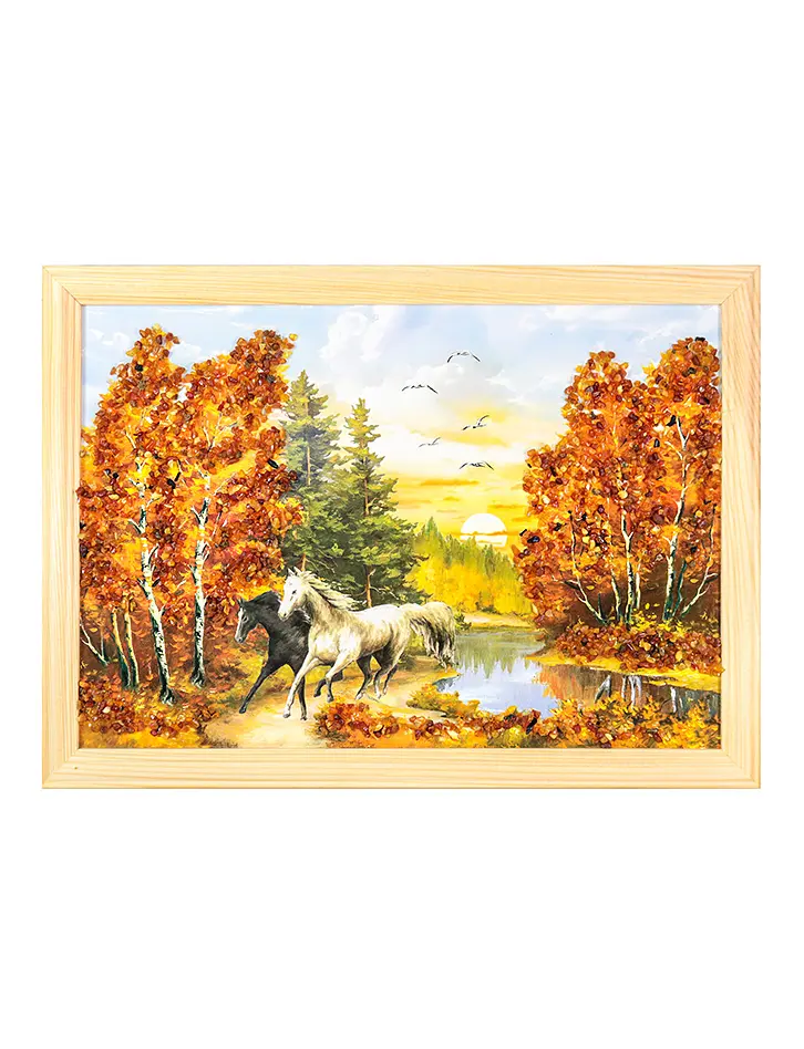 картинка Эффектная картина с натуральным балтийским янтарём «Прогулка на закате» 23 (В) х 32 (Ш) в онлайн магазине