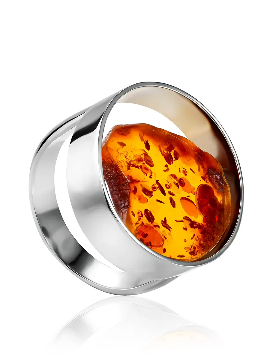 картинка Овальное кольцо «Самум» из натурального янтаря коньячного цвета в онлайн магазине