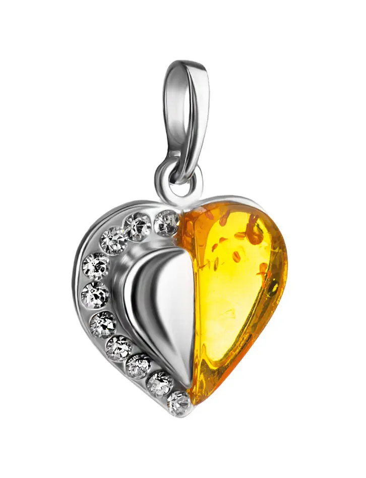 картинка Кулон в форме сердца из натурального коньячного янтаря, украшенный кристаллами в онлайн магазине