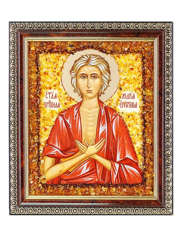 картинка «Мария Египетская». Икона, украшенная натуральным янтарём в онлайн магазине