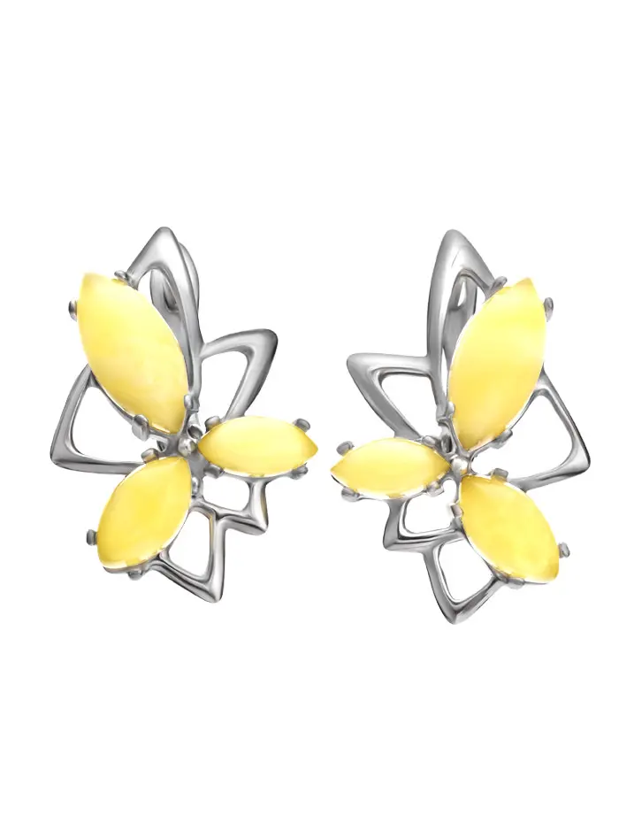 картинка Оригинальные серебряные серьги с медовым янтарём «Калипсо» в онлайн магазине