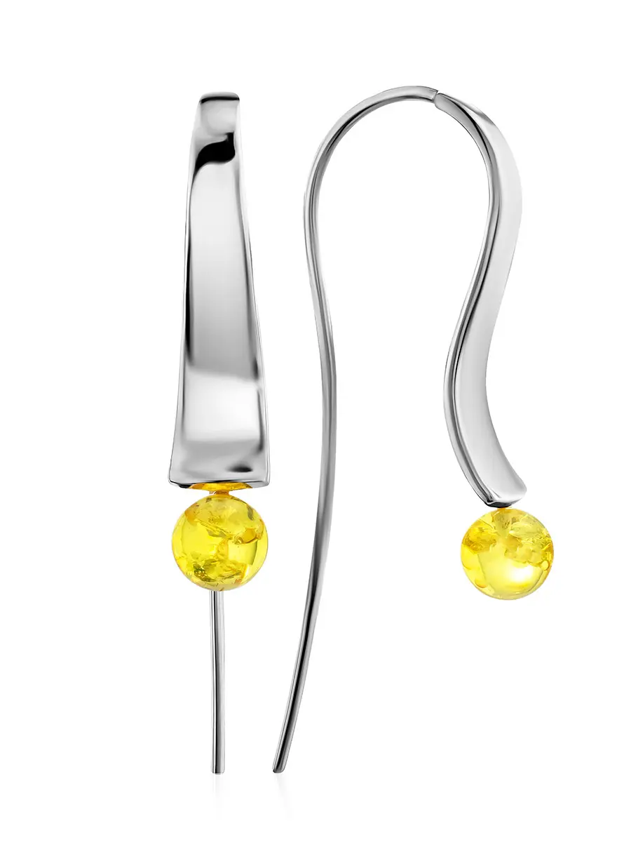 картинка Серьги-крючки Palazzo от ifamore™ из серебра и янтаря лимонного цвета в онлайн магазине