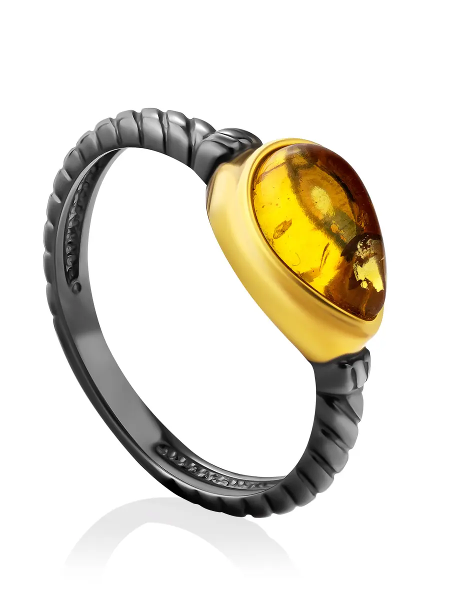 картинка Тонкое изящное кольцо «Пайт» с натуральным янтарём в онлайн магазине