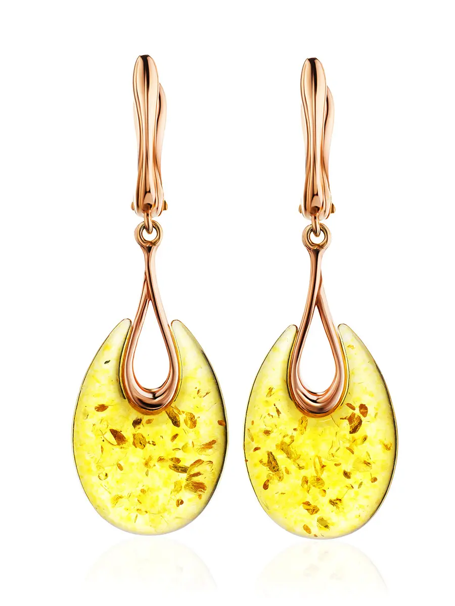 картинка Сияющие серьги из лимонного янтаря в позолоченном серебре «Санрайз» в онлайн магазине