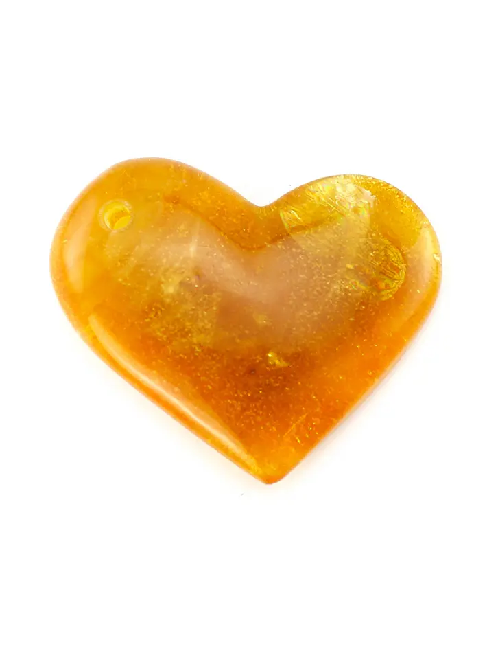 картинка Кулон в форме асимметричного сердечка из натурального ярко-медового полупрозрачного янтаря в онлайн магазине