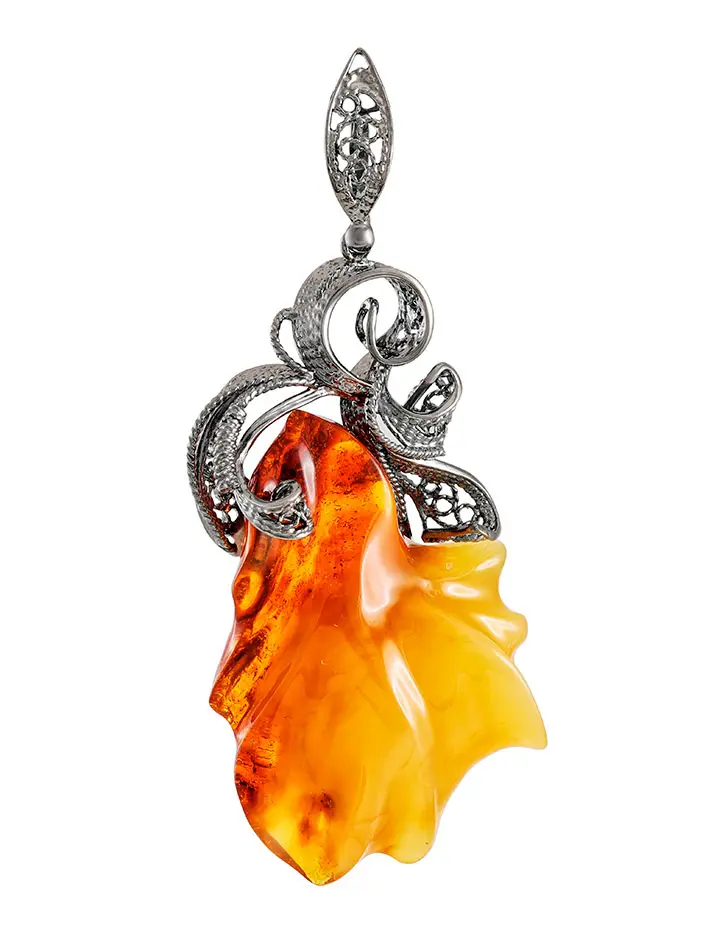 картинка Серебряная подвеска из янтаря с необычной текстурой «Филигрань» в онлайн магазине