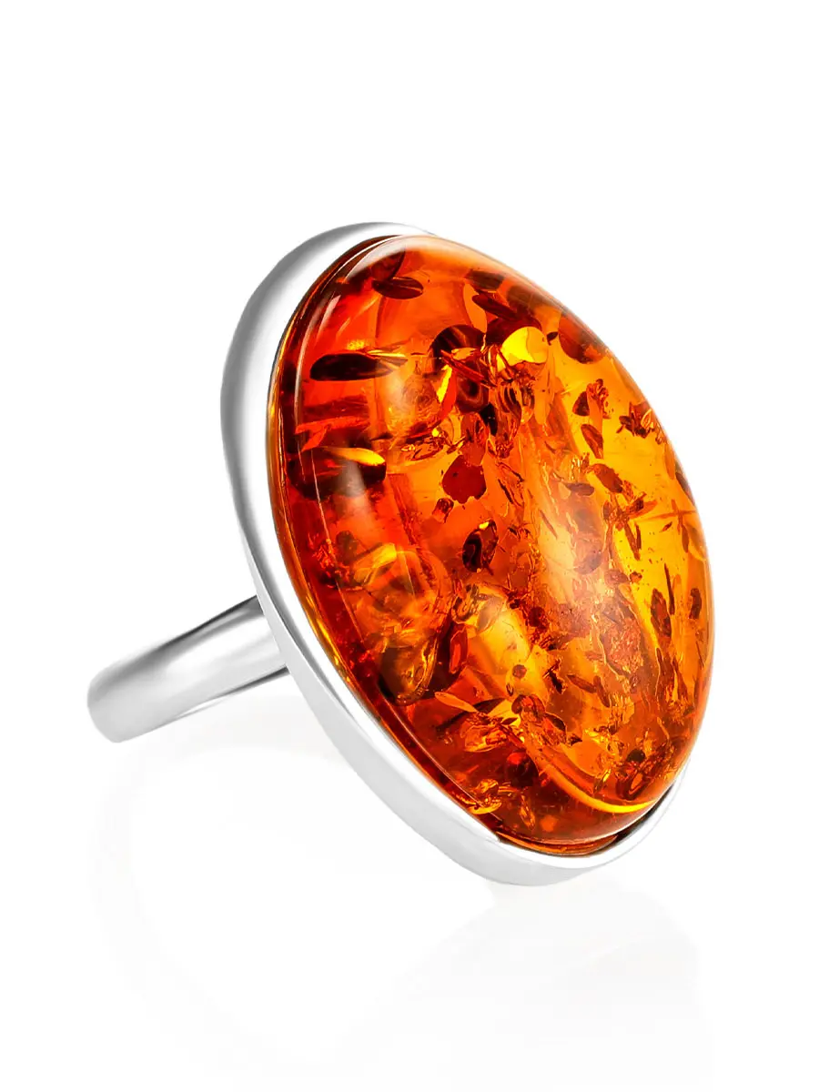 картинка Яркое кольцо с объёмной вставкой из натурального балтийского янтаря коньячного цвета «Глянец» в онлайн магазине