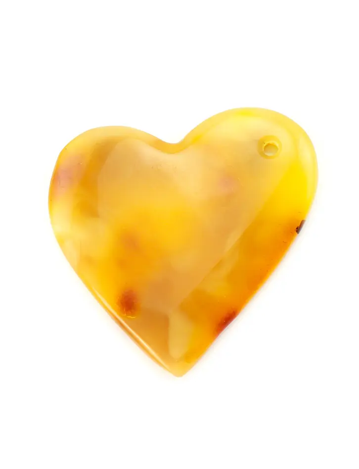 картинка Крупная асимметричная подвеска в форме сердца из натурального медового янтаря в онлайн магазине