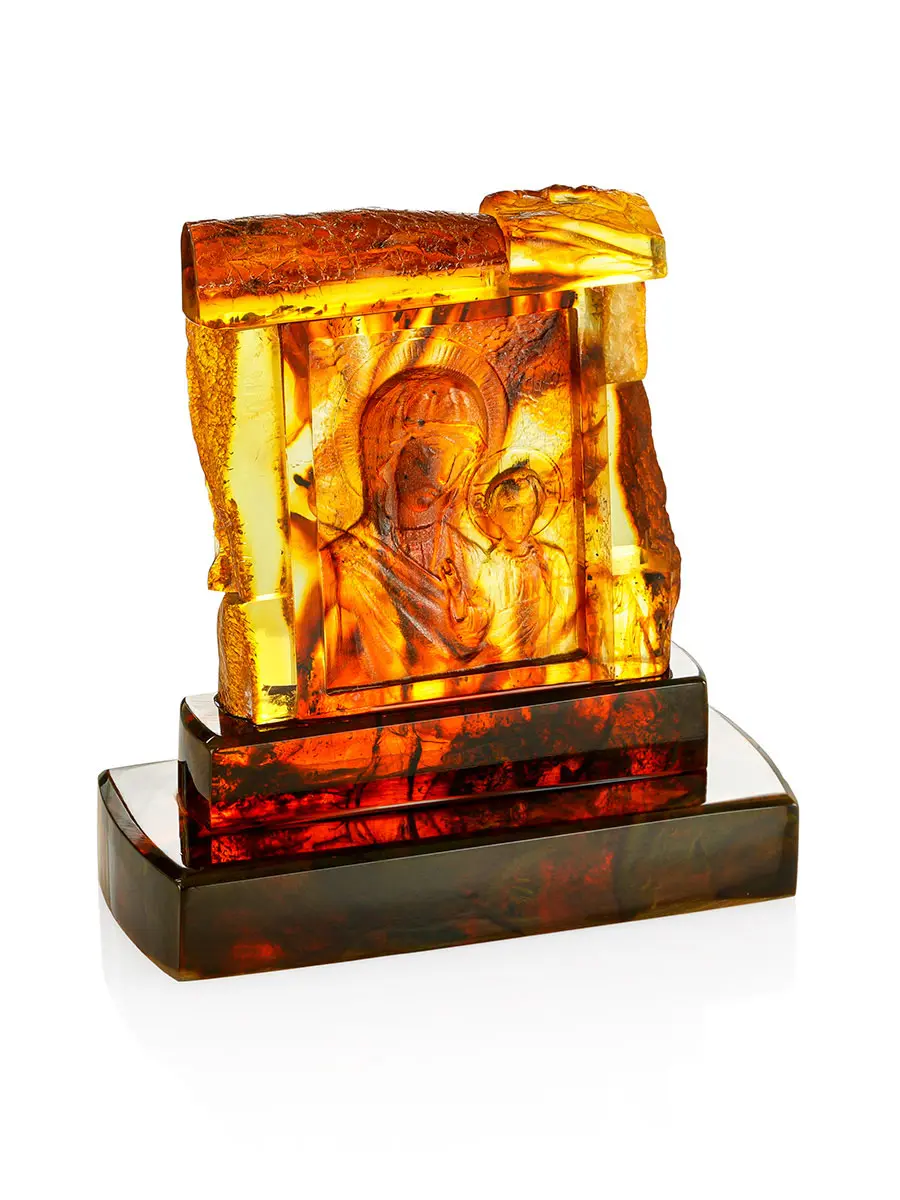 картинка Икона Божией Матери, вырезанная на натуральном формованном янтаре «Казанская» в онлайн магазине