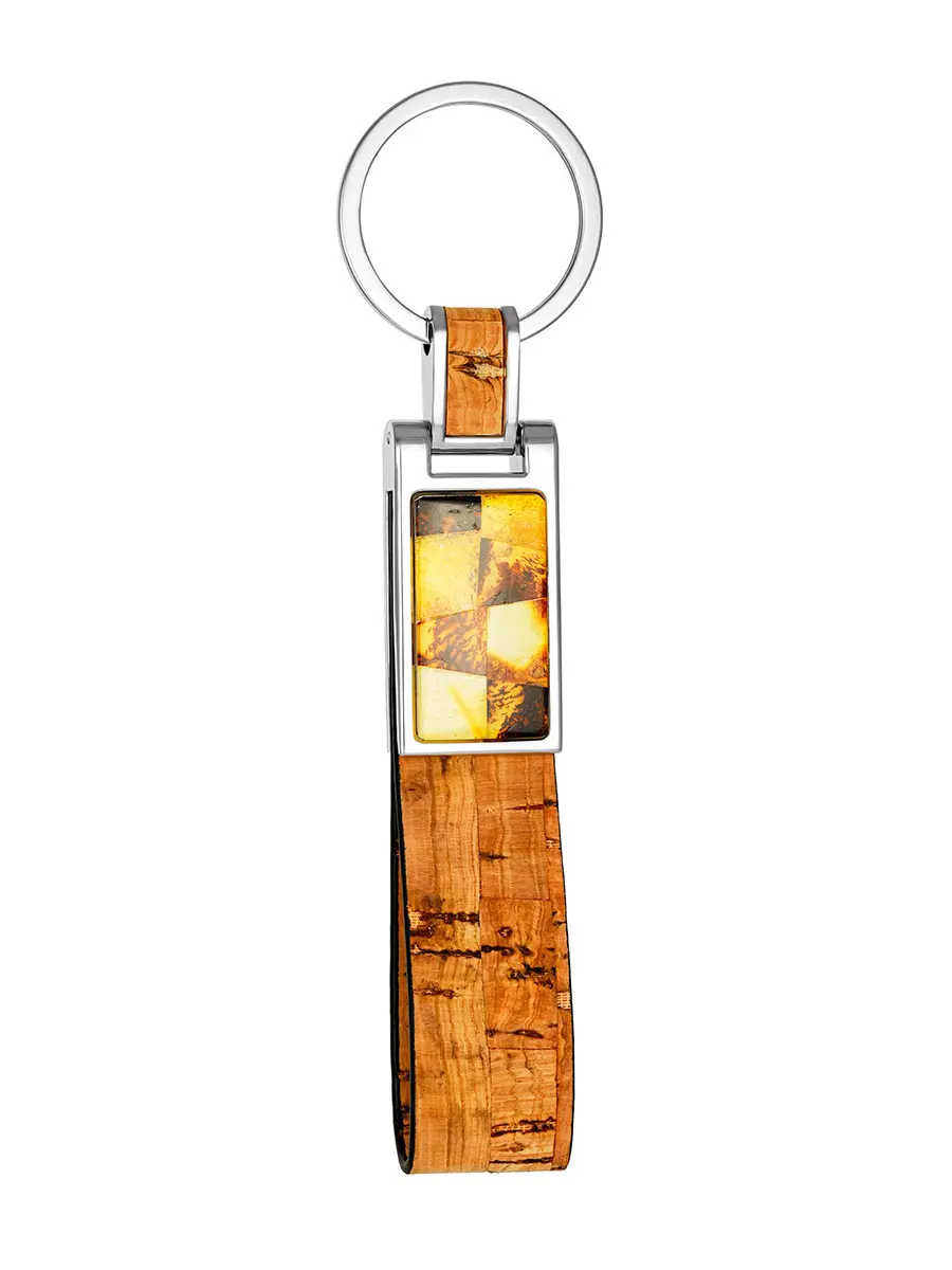 картинка Брелок для ключей с пробковым ремешком, украшенный янтарной мозаикой в онлайн магазине