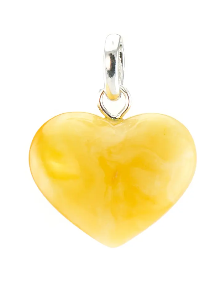 картинка Кулон в форме сердца из цельного натурального двустороннего медового и молочно-белого янтаря в онлайн магазине