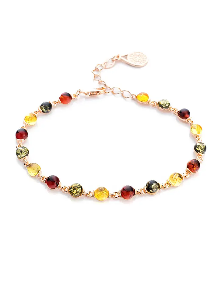 картинка Очаровательный браслет с янтарём трёх цветов «Ягодки» в онлайн магазине