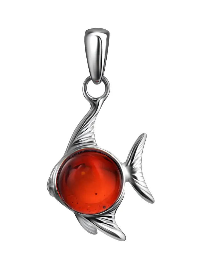 картинка Кулон из ярко-вишнёвого янтаря «Котопёс. Рыбка» в онлайн магазине