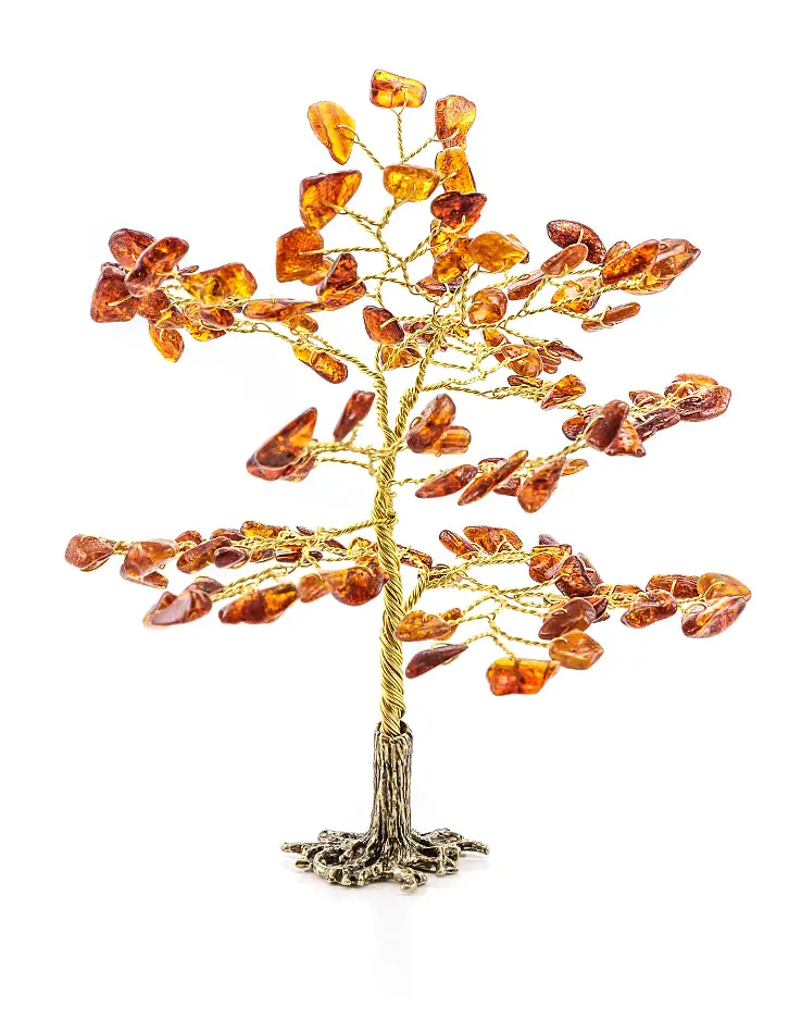 картинка Деревце из натурального янтаря коньячного цвета на латунной подставке в онлайн магазине
