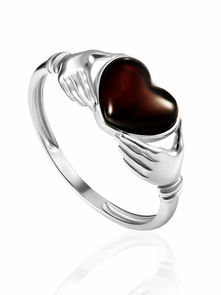 картинка Нежное кольцо с вишнёвым янтарём «Объятия» в онлайн магазине