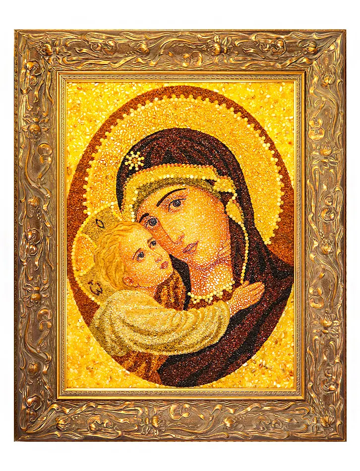 картинка Икона Божией Матери из натурального янтаря «Умиление» 78 х 64 см в онлайн магазине