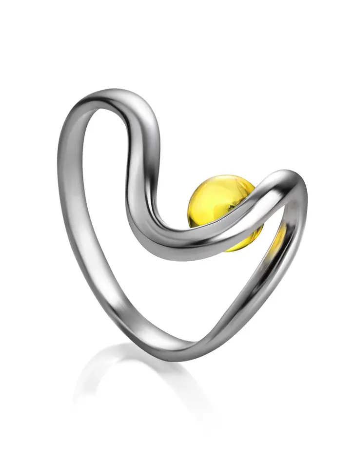 картинка Лёгкое тонкое кольцо, украшенное лимонным янтарём «Лея» в онлайн магазине