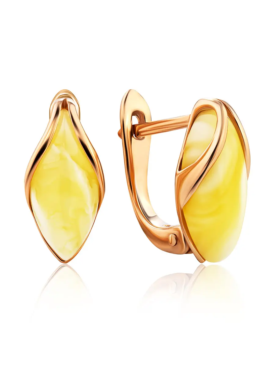 картинка Лёгкие серьги из золота с натуральным медовым янтарём «Подснежник» в онлайн магазине