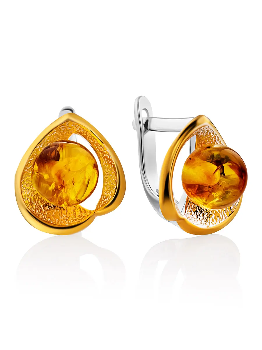 картинка Лёгкие изящные серьги из золотистого янтаря «Скарлетт» в онлайн магазине
