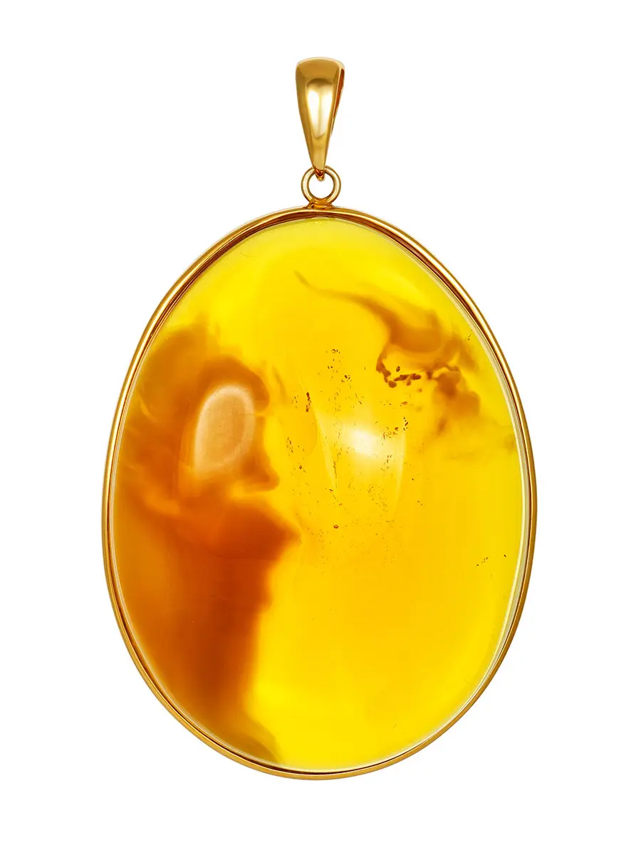 картинка Роскошный крупный кулон из натурального янтаря с природной текстурой в позолоченном серебре в онлайн магазине