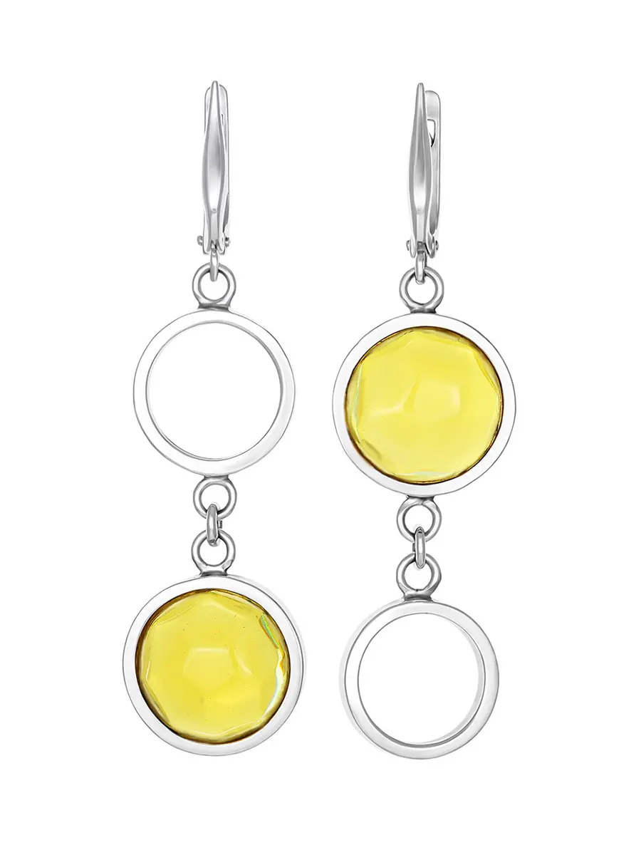 картинка Стильные удлинённые серьги с гранёным лимонным янтарём в онлайн магазине