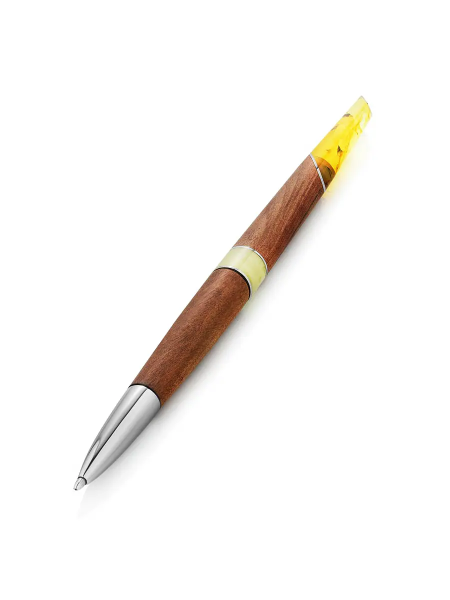 картинка Ручка с выдвижным механизмом из дерева и натурального цельного балтийского янтаря «Олливандер» в онлайн магазине