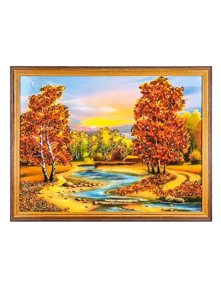 картинка Красивая картина, украшенная россыпью натурального янтаря «Закатный отсвет» 33 см (В) х 43 см (Ш) в онлайн магазине