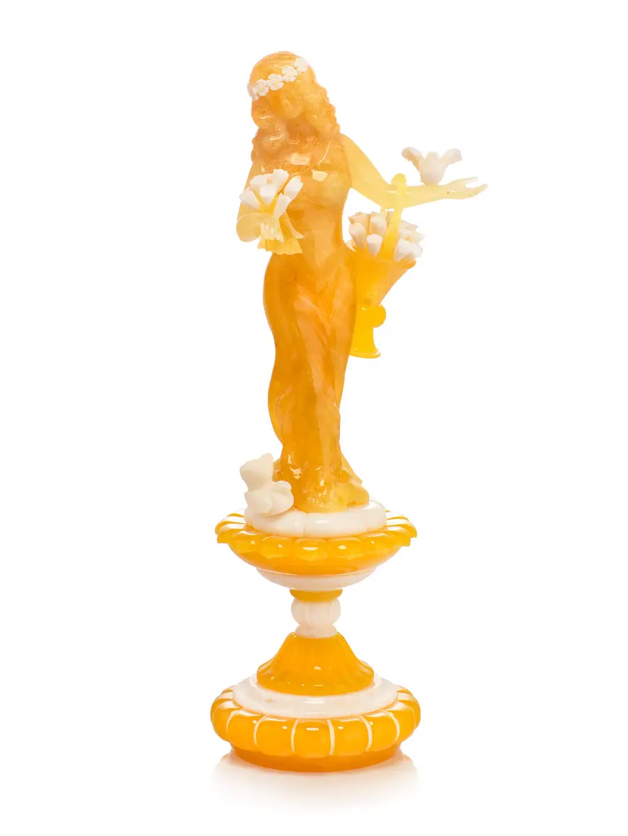картинка Уникальная резная статуэтка из натурального янтаря и бивня мамонта «Весна» в онлайн магазине